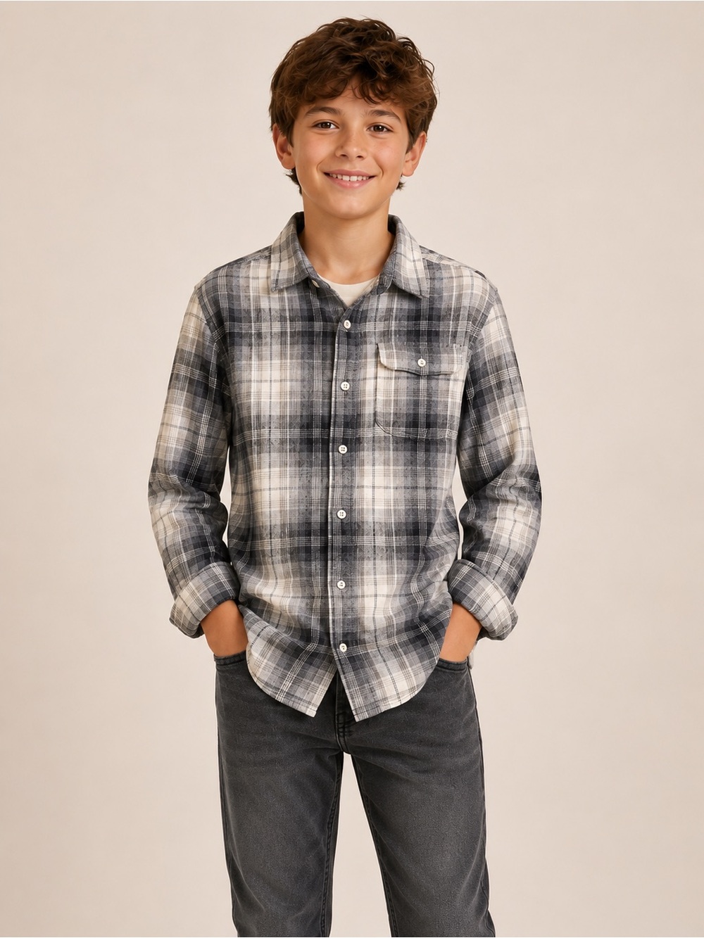 Thereabouts Gray Plaid Button-Down Shirt